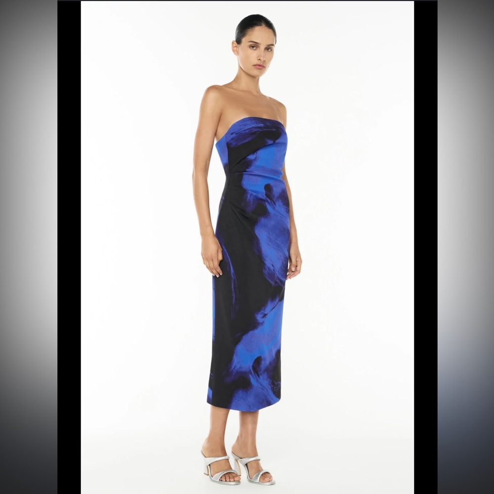 Manning cartell strapless  Blue and Black Midi Dress